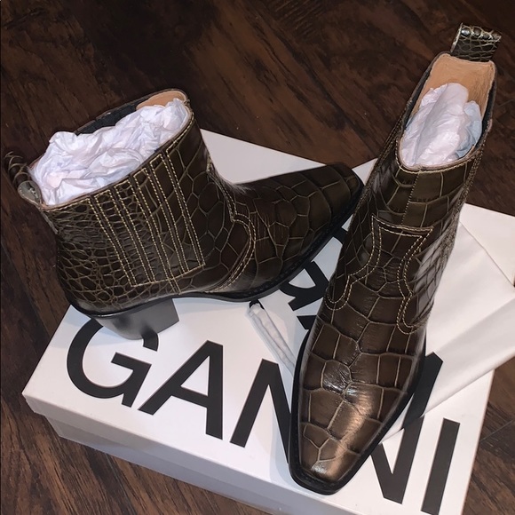 Ganni Shoes - Ganni Croc-Effect Leather Ankle Boots size 8